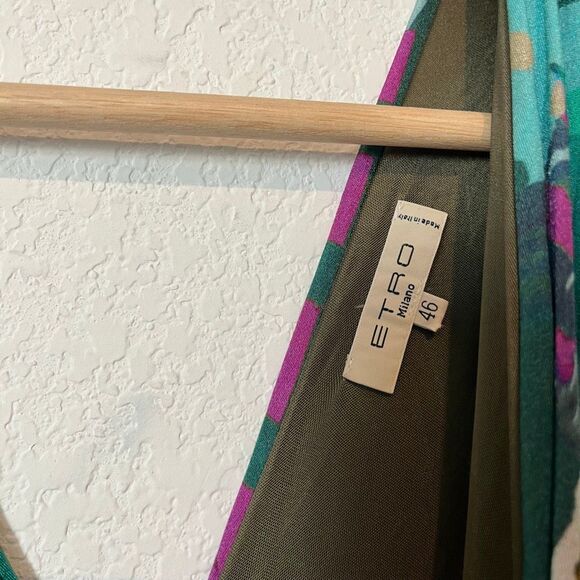 Etro Milano Turquoise Green Abstract Floral Ruched Maxi Dress Women's 46 US 10 - Picture 6 of 7